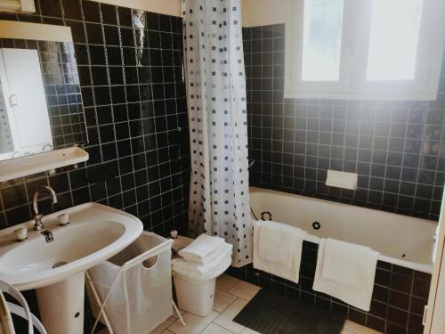埃斯珀莱特Emeki Emeki的浴室配有盥洗盆、卫生间和浴缸。