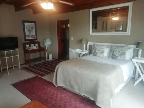 克尼斯纳Point Lodge Knysna的卧室配有一张白色大床和镜子