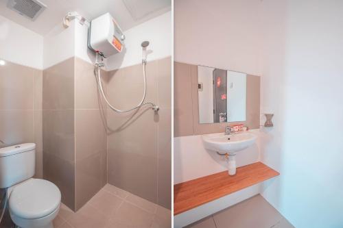 当格浪OYO Flagship 728 Baileys Apartment的浴室的两张照片,配有卫生间和水槽
