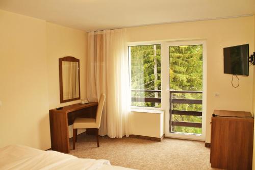 波亚纳布拉索夫克里萨宾酒店的酒店客房设有书桌和窗户。