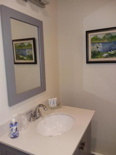Hunter RiverChestnut Lane Bed and Breakfast的浴室设有白色水槽,墙上有两张照片