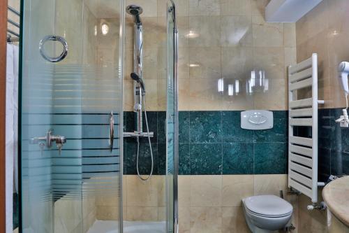 布加勒斯特Complex Silva的带淋浴、卫生间和盥洗盆的浴室
