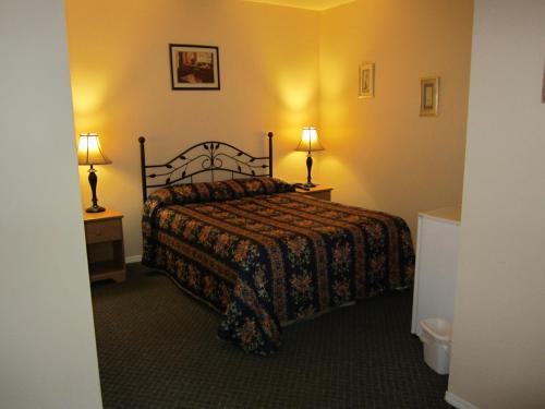 Chase杰德山脉汽车旅馆的酒店客房,配有一张床和两盏灯