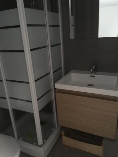 巴亚盖斯Esprit d'Ailleurs的一间带水槽和镜子的浴室