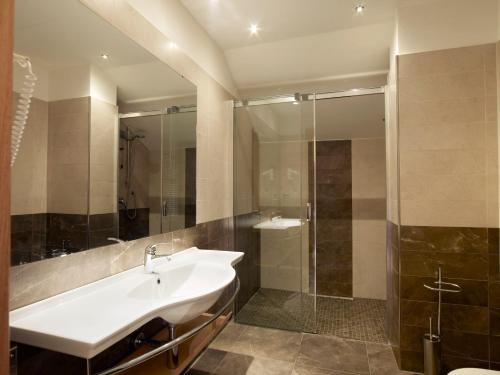 加尔巴尼亚泰米拉内塞维吉尼亚皇宫酒店的一间带水槽和淋浴的浴室