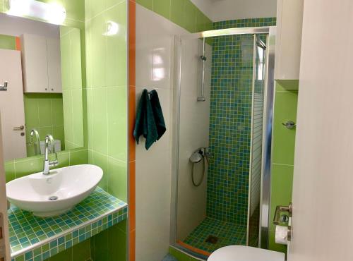 GoniaBIO Garden New House的绿色浴室设有水槽和淋浴
