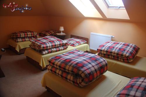 HuciskoOstoja Jurajska的客房设有四张床和天窗。