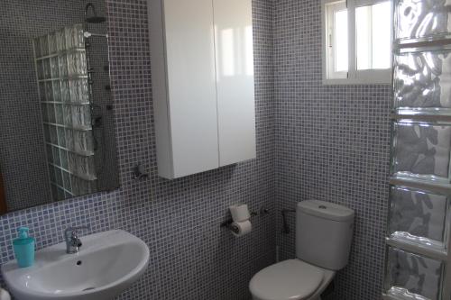 阿亚蒙特Aloja Puerto Deportivo的一间带卫生间、水槽和镜子的浴室