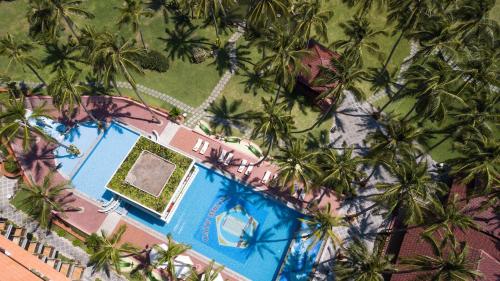 美奈Ca Ty Muine Beach Resort & Spa的享有带游泳池和棕榈树的度假村的顶部景致
