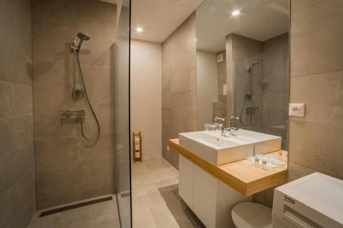 塞内奇Apartment Dolfi, Senec的一间带水槽和淋浴的浴室