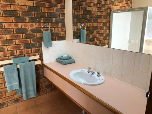 巴拉腊特维多利亚时代汽车旅馆的一间带水槽和砖墙的浴室
