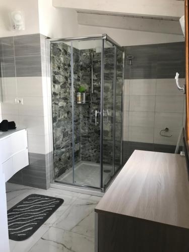 贡内萨Casa da Bea的浴室里设有玻璃门淋浴