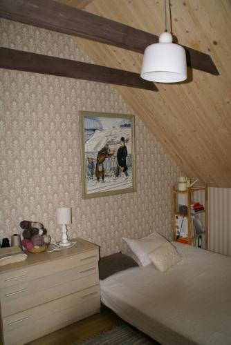AraišiDzērves的卧室配有一张床,墙上挂着一幅画