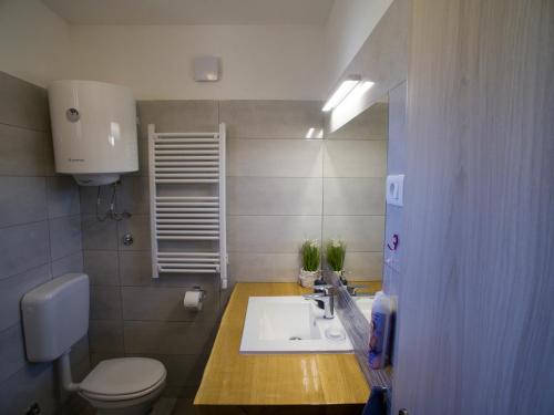 维斯A lovely and cozy room with a breathtaking view的浴室配有白色水槽和卫生间。