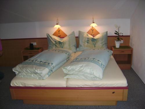斯拉德明特林克尔乡村酒店的一张带两个枕头的床和两个灯