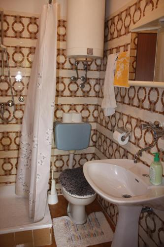 波尔托罗Sobe Vrabec的一间带水槽、卫生间和淋浴的浴室