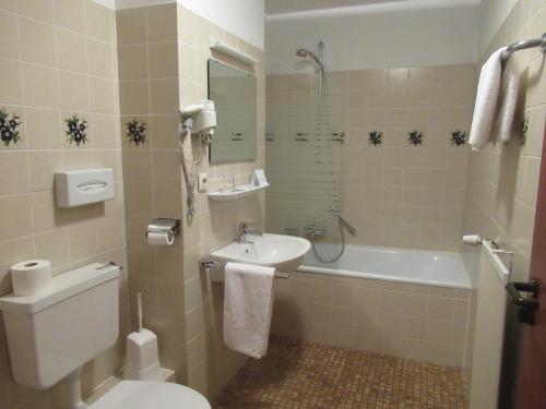 格恩斯巴赫施塔特格贝克酒店的浴室配有卫生间、盥洗盆和浴缸。