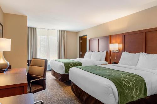 斯克内克塔迪Comfort Inn & Suites Schenectady - Scotia的酒店客房配有两张床和一张书桌