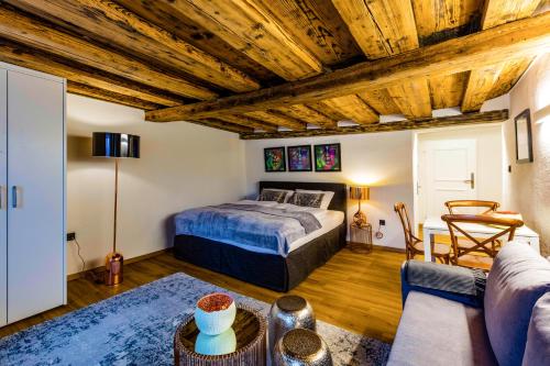 萨尔茨堡爱普斯通公寓的一间卧室配有一张床和一张沙发
