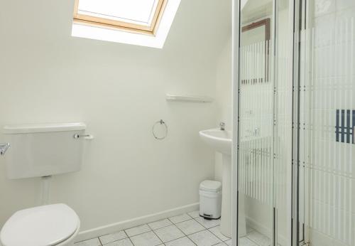 巴利巴宁Ballybunion Holiday Cottages No 7的白色的浴室设有卫生间和水槽。
