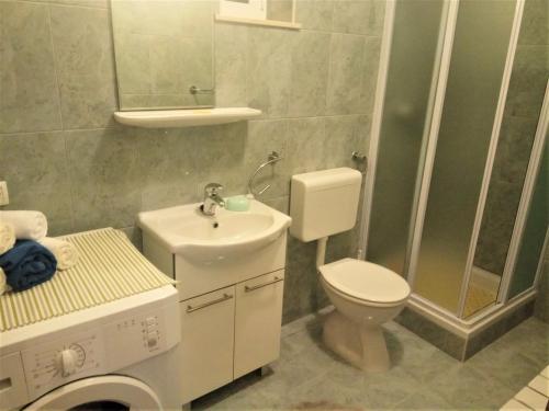 巴比诺波尔杰Countryside Vacation House VITEZ的浴室配有卫生间、盥洗盆和淋浴。
