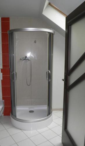 达布罗瓦古尔尼恰Marianki的浴室里设有玻璃门淋浴