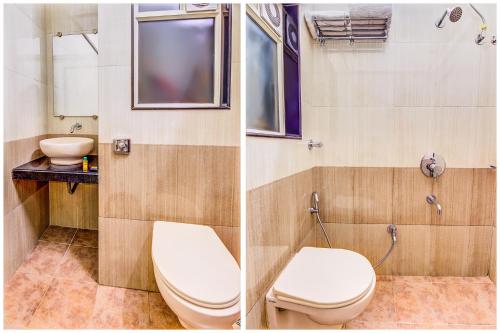 罗纳瓦拉Hotel Dreamland的浴室的两张照片,配有卫生间和水槽