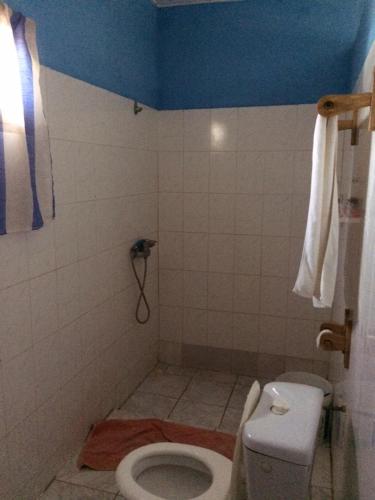 NdanganeN'Danthiéné Lodge的一间带卫生间和蓝色天花板的浴室