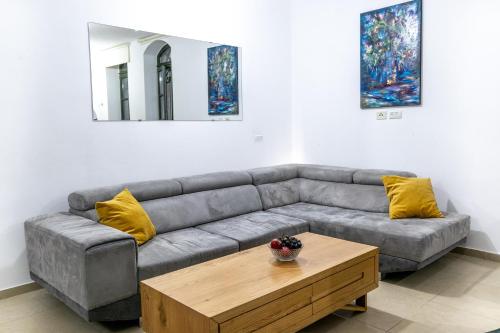 耶路撒冷Saidoff Luxury Residence的带沙发和咖啡桌的客厅
