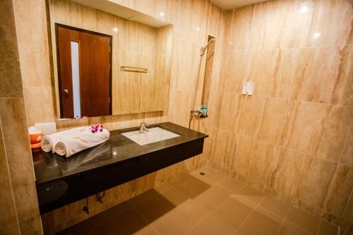 拉迈水疗花园酒店的一间带水槽和镜子的浴室
