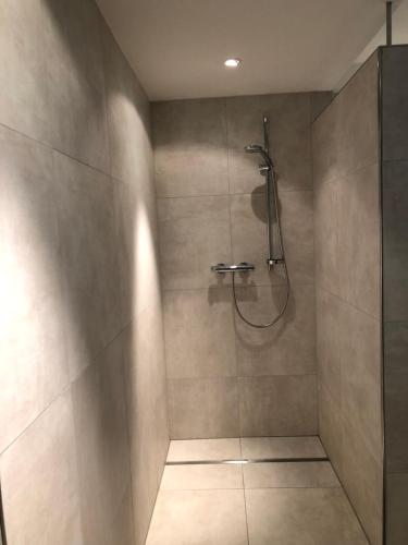巴登韦勒Villa Adagio的浴室里设有玻璃门淋浴