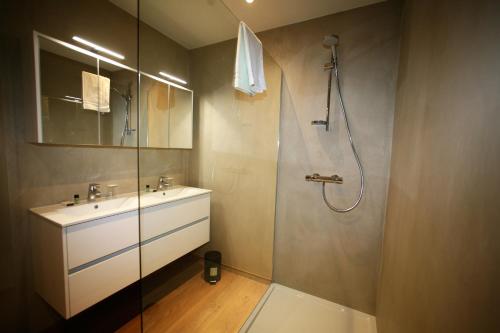 吕斯坦拉宴会金宫酒店的一间带水槽和淋浴的浴室