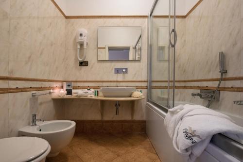 普雷西切ViverE' Resort的一间带水槽、卫生间和淋浴的浴室