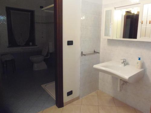 苏萨AGRITURISMO Cré Seren的一间带水槽、淋浴和卫生间的浴室