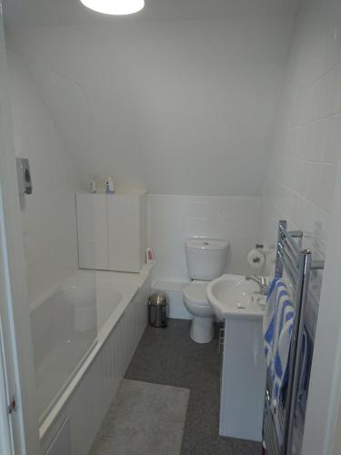 朗萨顿Wood Yard Cottages的白色的浴室设有卫生间和水槽。