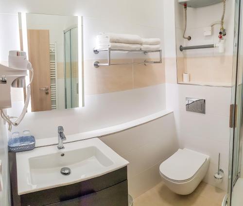 布拉格Apartment De Luna的白色的浴室设有卫生间和水槽。