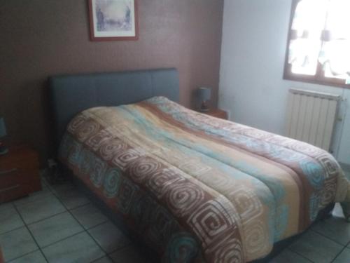 康博莱班villa rue gainekoa 1er étage的一间卧室配有一张带彩色毯子的床