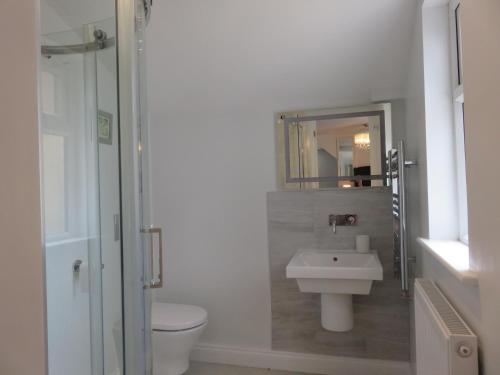 惠特比Esk Cottage - Cyanacottages的一间带水槽、卫生间和镜子的浴室