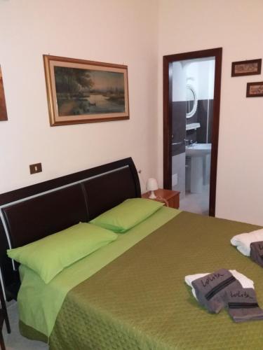 冯塔尼比安奇B&B Villa Pegaso的一间带绿色床的卧室和一间浴室