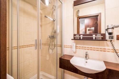 乌赫尔堡赫吉玛纳萨洛维奇酒店的一间带水槽和淋浴的浴室
