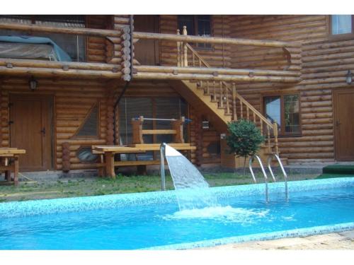 切尔诺夫策德维丽柯酒店的小木屋前泳池中的喷泉