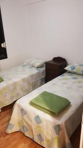 洛马斯-德萨莫拉Departamento Céntrico En Lomas de Zamora的两张睡床彼此相邻,位于一个房间里
