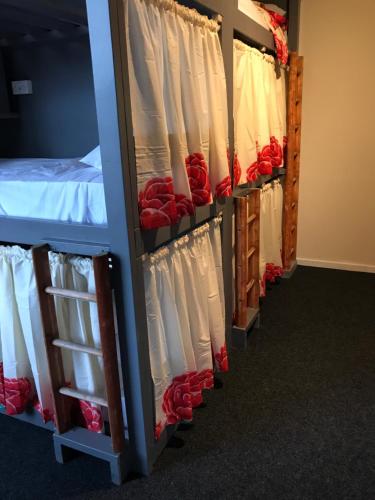 伦敦The Birds Nest Hostel的一间房间,内装有红色玫瑰的衣柜