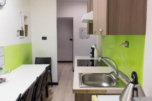 罗马多莫斯奥塔维亚诺幸运公寓的厨房设有水槽和绿色的墙壁