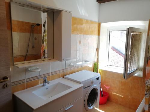 尼亚卢卡Apartments Ani的一间带水槽和洗衣机的浴室