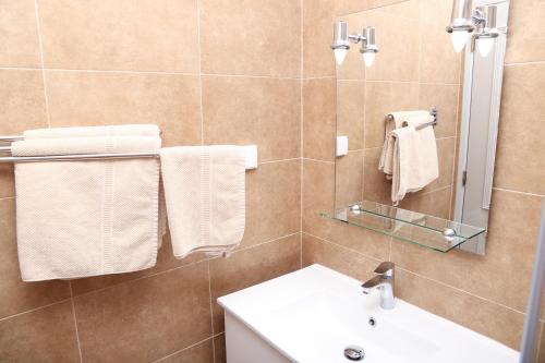 帕苏迪阿尔库什Karioca Management的浴室配有盥洗盆、镜子和毛巾