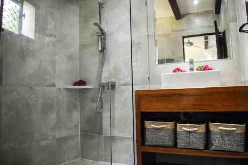 维拉港港景度假屋的带淋浴和盥洗盆的浴室