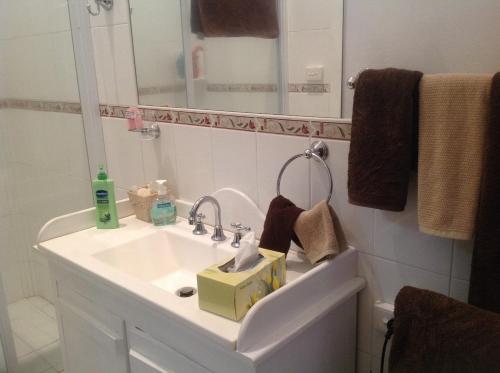 吉尔甘德拉Chinnock B&B的浴室设有白色水槽和镜子
