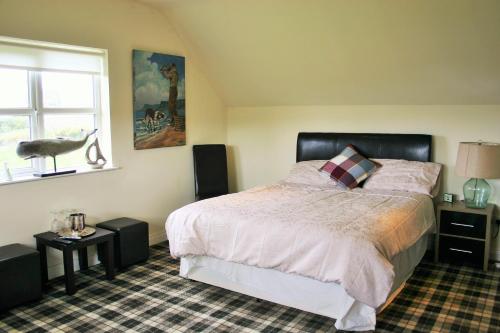 格林卡斯尔Wild Atlantic View Inishowen的一间卧室设有一张大床和一个窗户。