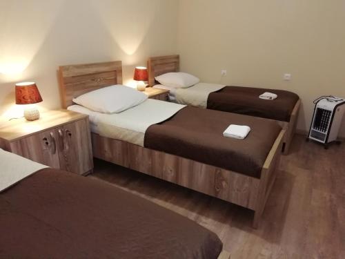 库塔伊西Guest House ELENA的酒店客房设有两张床和两盏灯。